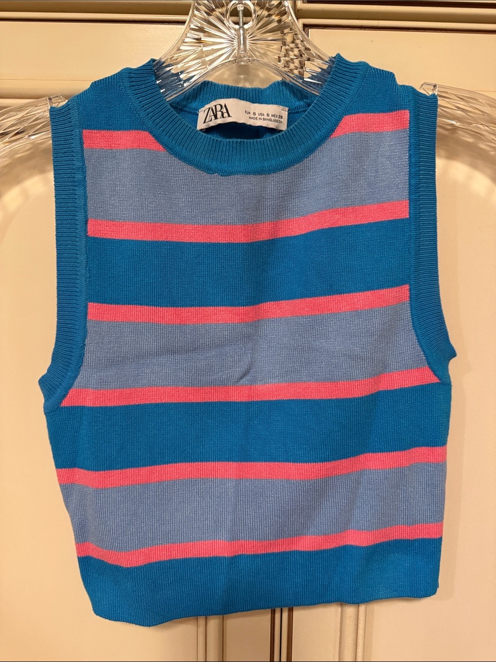 Zara Blue, Light Blue & Pink Striped Knit Tank